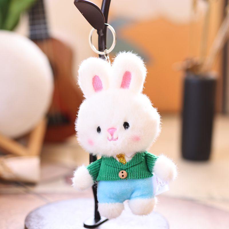 Mini Cute Clothing Bunny Plush Keychain Soft Faux Fur Rabbit Doll Bag Charm Peluches Fluffy Stuffed Animal Toy Pendant Keyring