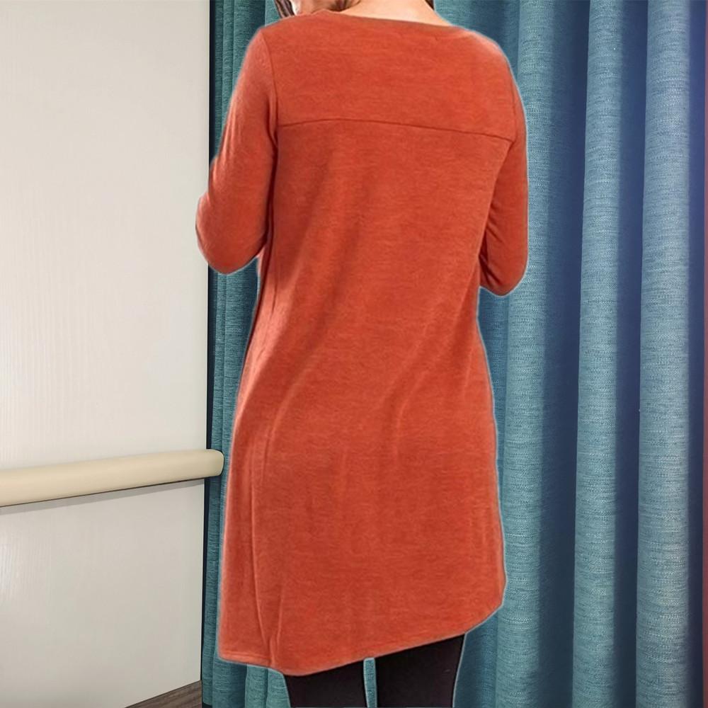 HNXC Damenmode Casual Herbst Winter Einfarbig Druck Langarm O-Ausschnitt Blusen & Hemden