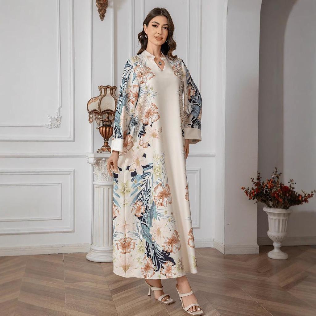 SW0910 Middle Eastern Inspired Muslim Women's Printed Abaya Dress