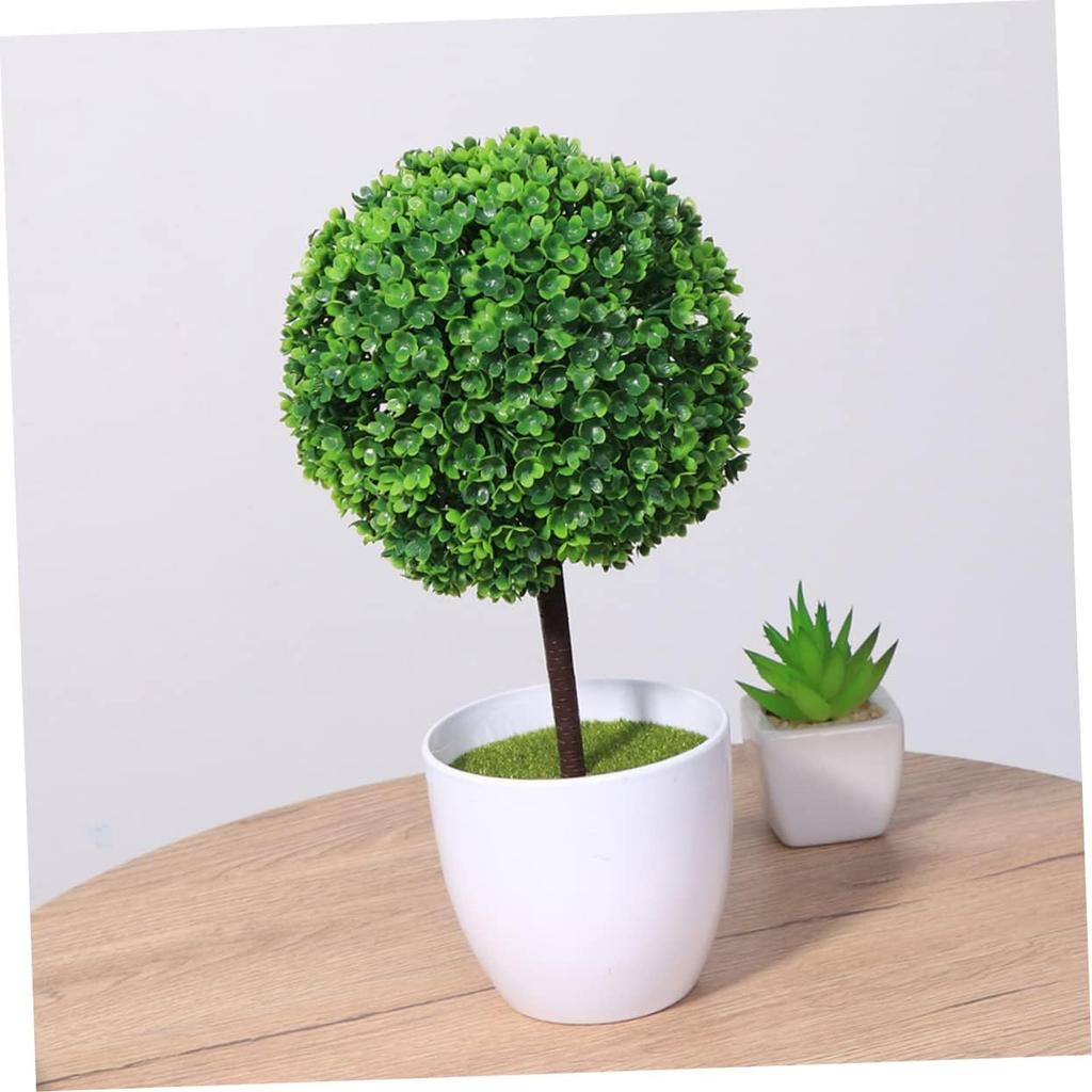 2pcs Artificial Plants Outdoor Decor Artificial Greenery In Pots Potted Topiary Trees Tabletop Artificial Topiary Fake Tree In Pot Simulated Snowball