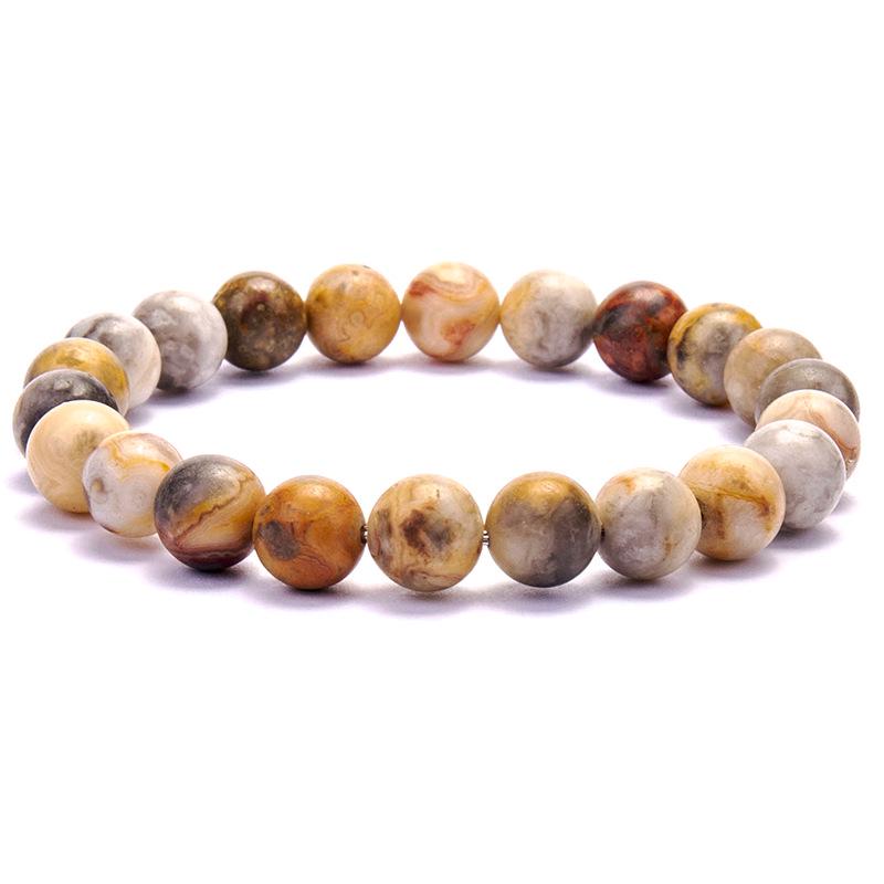 New European & American Style Cross Bracelet, 8MM Natural Stone Beaded Fashion Accessory