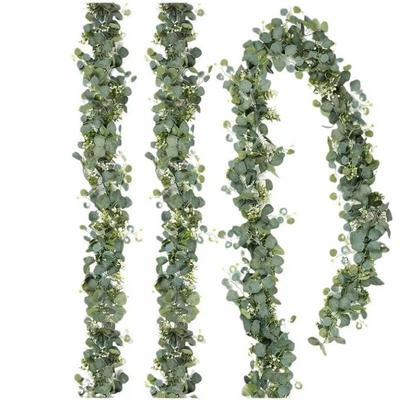 Realistic Fake Eucalyptus Vine Greenery Garland Vine Archway Eucalyptus Leaves White Flowers Wall Hanging Simulation Plant Party