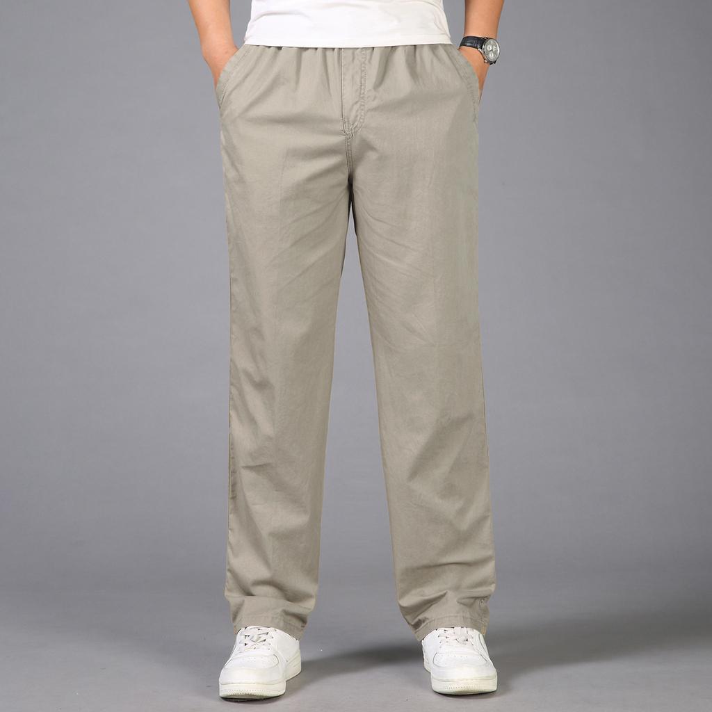 Men's Classic Outdoor Loose And Casual Multi-pocket Work Pants , Youth Stretch Waist Long Pants