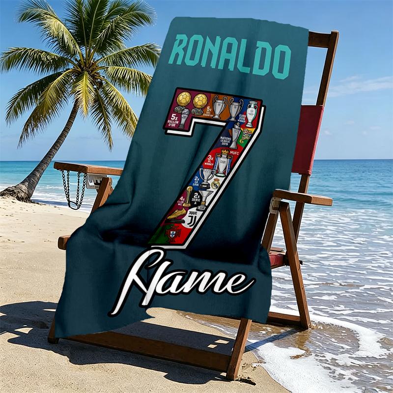 Custom Name Personalized Cristiano Ronaldo Print Beach Towel, for Trip Camping Beach Party Home Decor, Birthday Gift for Family & Friends