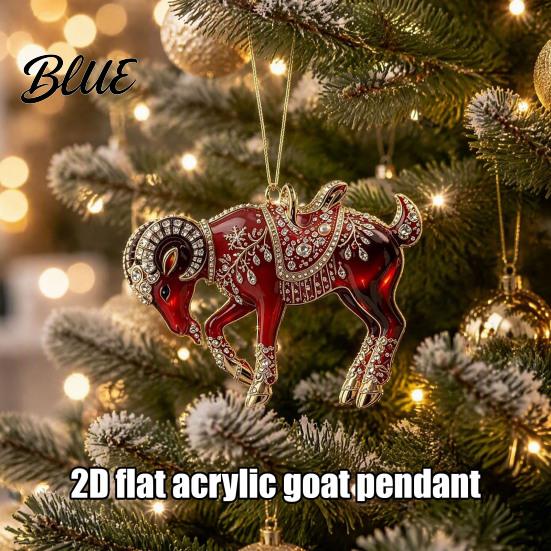 Acrylic Goat Hanging Ornament Christmas Tree Pendant Decorative with Decoration Rhinestone Golden Cord for New Year Party Xmas Pendant