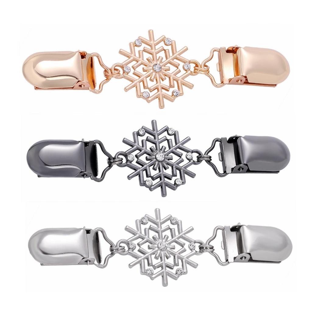 Rhinestone Snowflake Brooch Pins for Women Sweater Clip Vintage Hollow Out Shawl Cardigan Clasp Waist Fixing Button Accessory