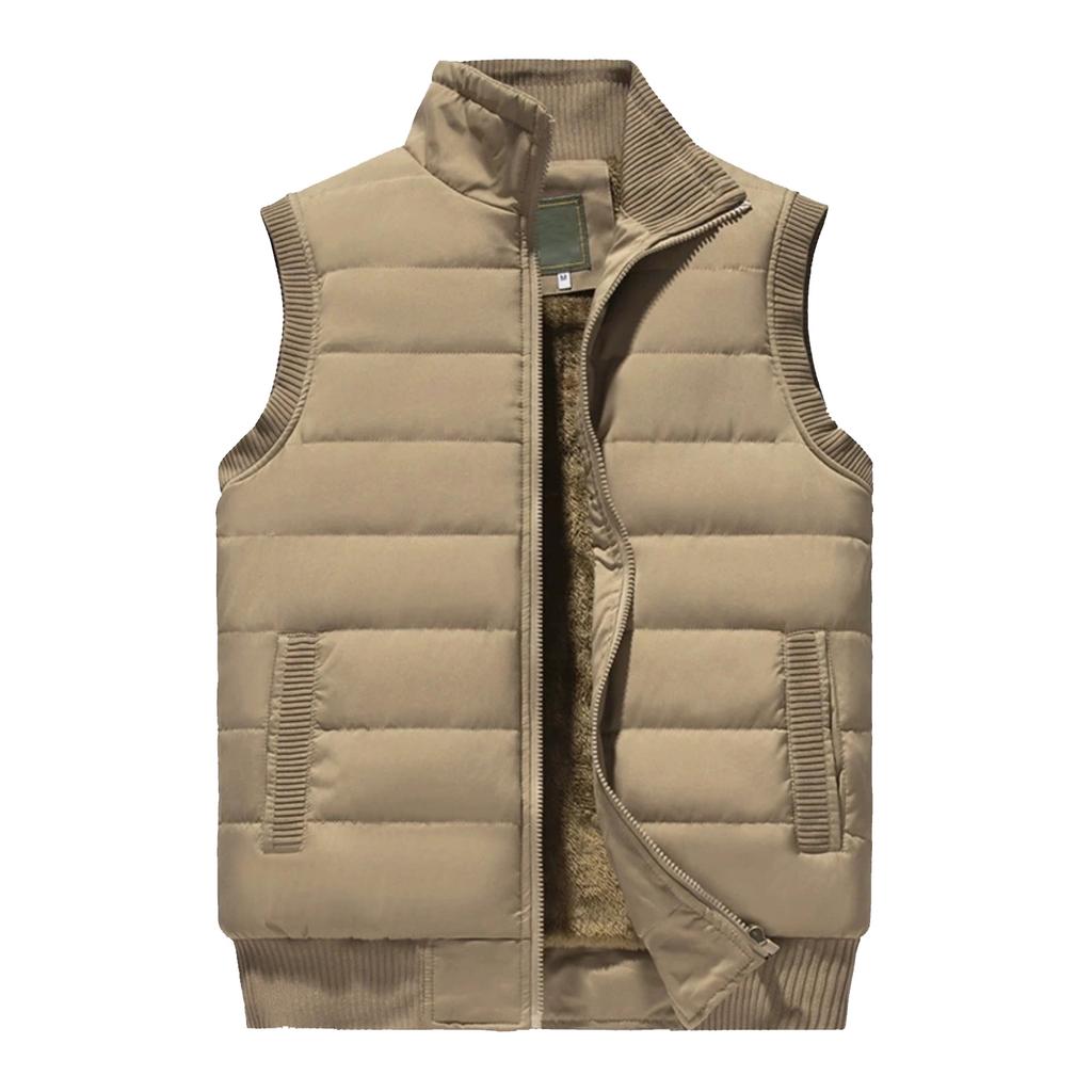 Men's Casual Solid Color Vest, Men's Stand-up Collar Zipper Fleece Warm Sleeveless Vest