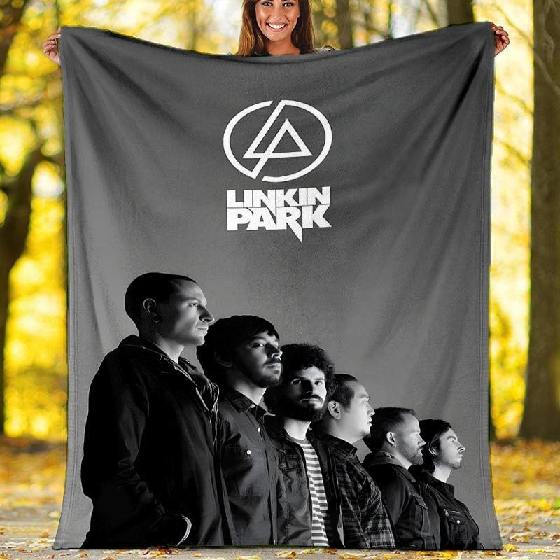 1pc Linkin Park1 Theme Blanket - Digital Print, Polyester, Cozy for All Seasons, Perfect for Outdoor, Camping, and Travel