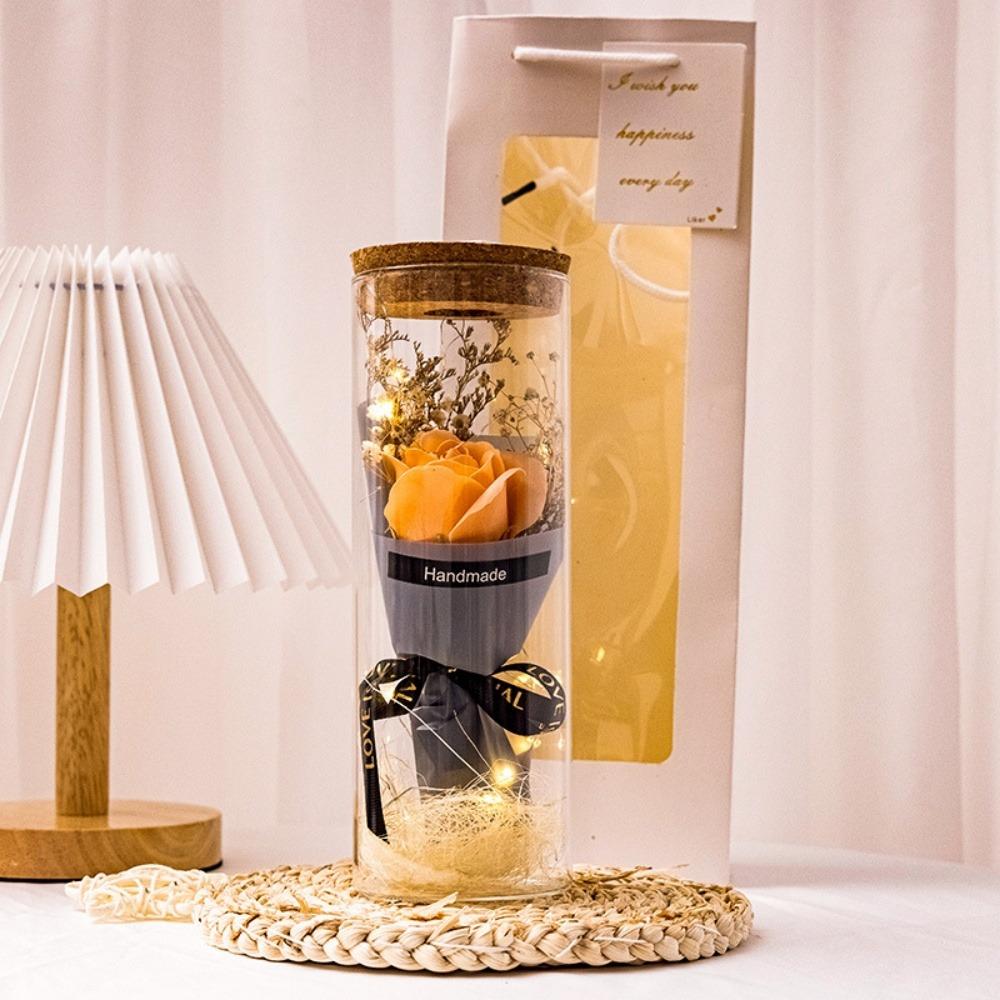 Evig rose LED-glasskuppelbukett Romantisk opplyst ornament Perfekt Valentinsdag Juleinnredning romantisk gave