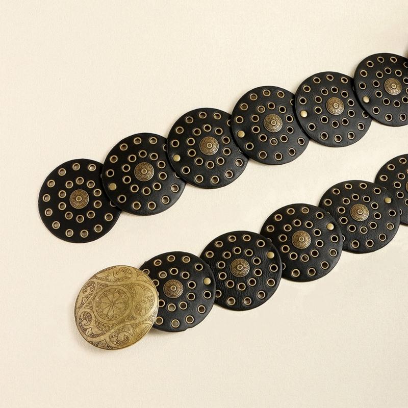 Adult Relief Round Buckle Waist Belt Adjustable Exaggerated Personality Waist Belt for Men Teenagers Coat Dress