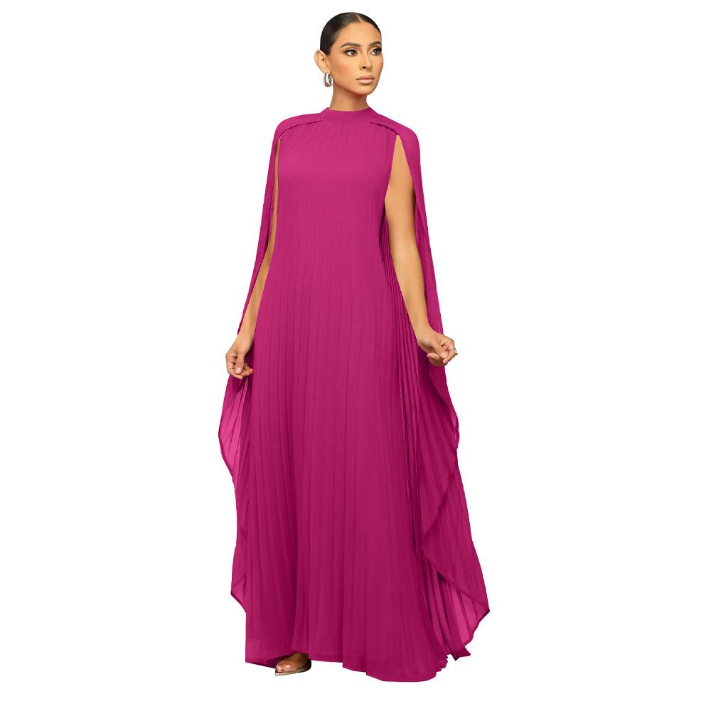 Women's Solid Color Chiffon Pleated Long Dress