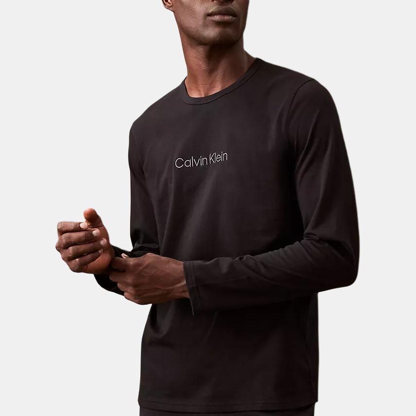 Calvin Klein Logo Pattern Comfortable Crew Neck Long Sleeve Pajama Top Men Tops Black NM2771-002