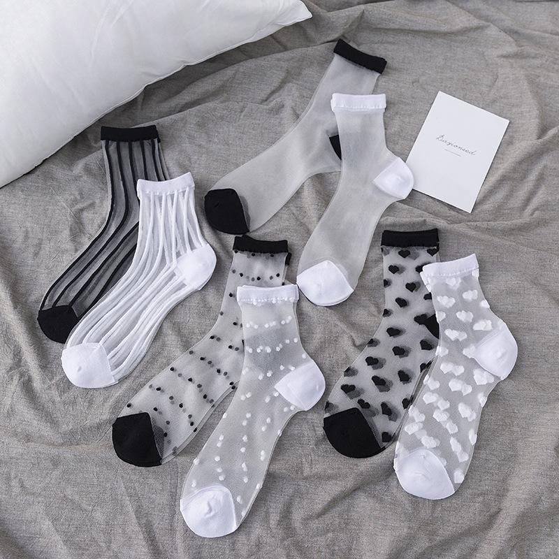 Summer Breathable Crystal Silk Stockings Women Invisible Transparent Mesh Lace Socks School Student Sports Casual Leisure Socks