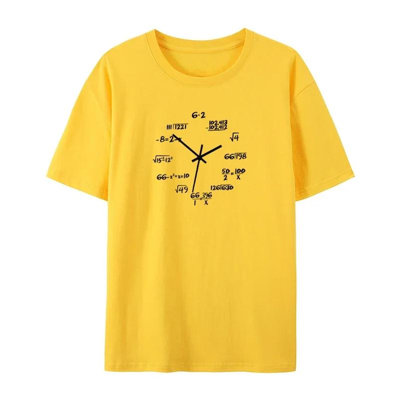 Men's T-Shirt 100% Cotton Casual Funny Math Clock Print Summer Loose O Neck European Size T-Shirt Short Sleeve T-Shirt Men's Top