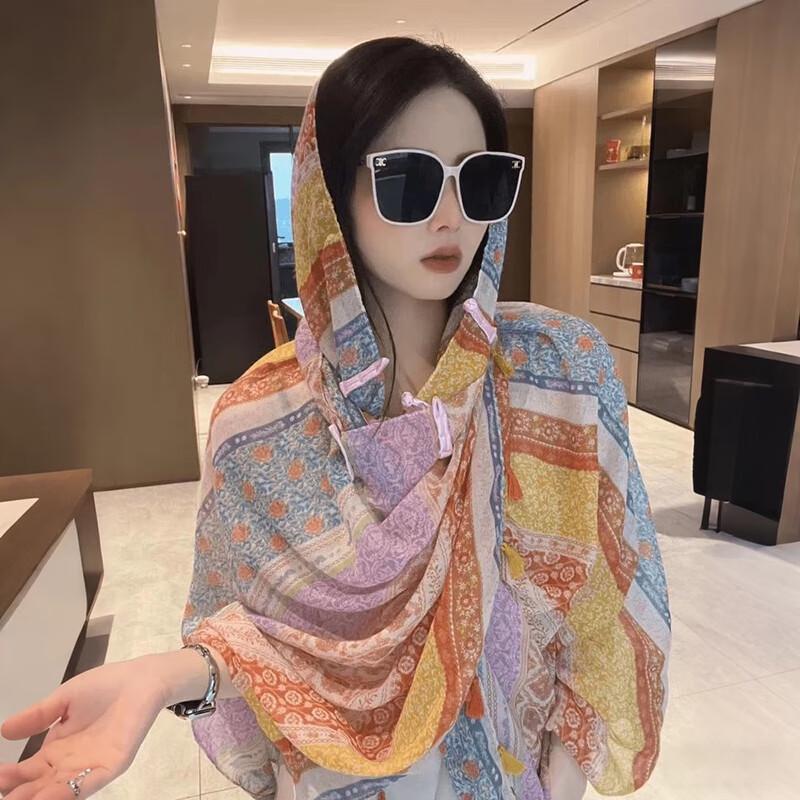 Women's Ethnic Printed Shawl Scarf with Plate Buckle