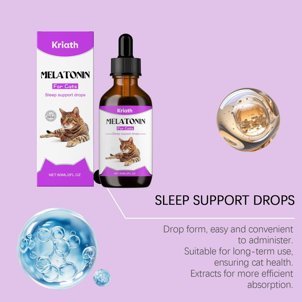 Kriath Krople do Pielęgnacji Zdrowia Zwierząt 60ml: Delikatne składniki łagodzą koty, wspomagają sen, wzmacniają odporność i zwiększają energię.