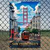 Vintage San Francisco Aluminium Wandkunst Schild mit Golden Gate Brücke Straßenbahnszene