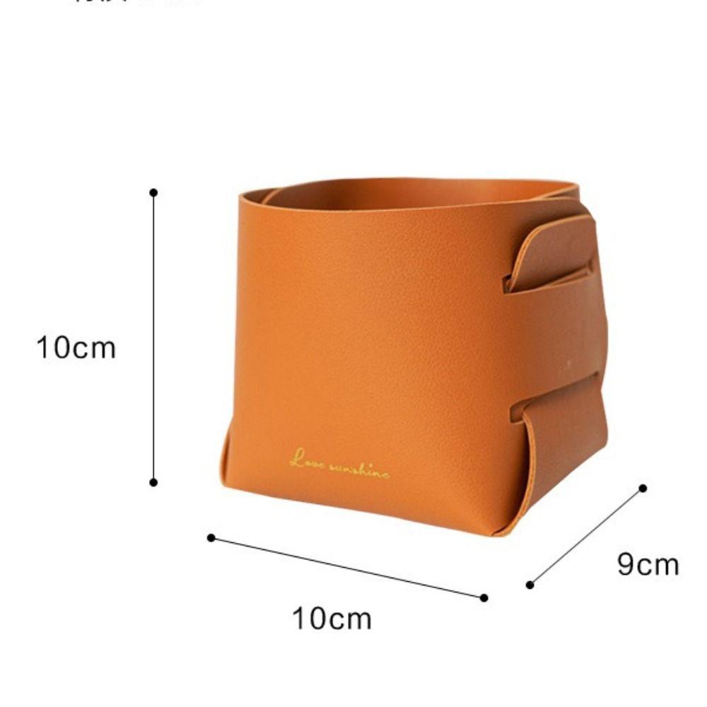 PU Material Leather Storage Box Folding Design Anti-Slip Base Desktop Storage Tray Solid Construction Multifunctional