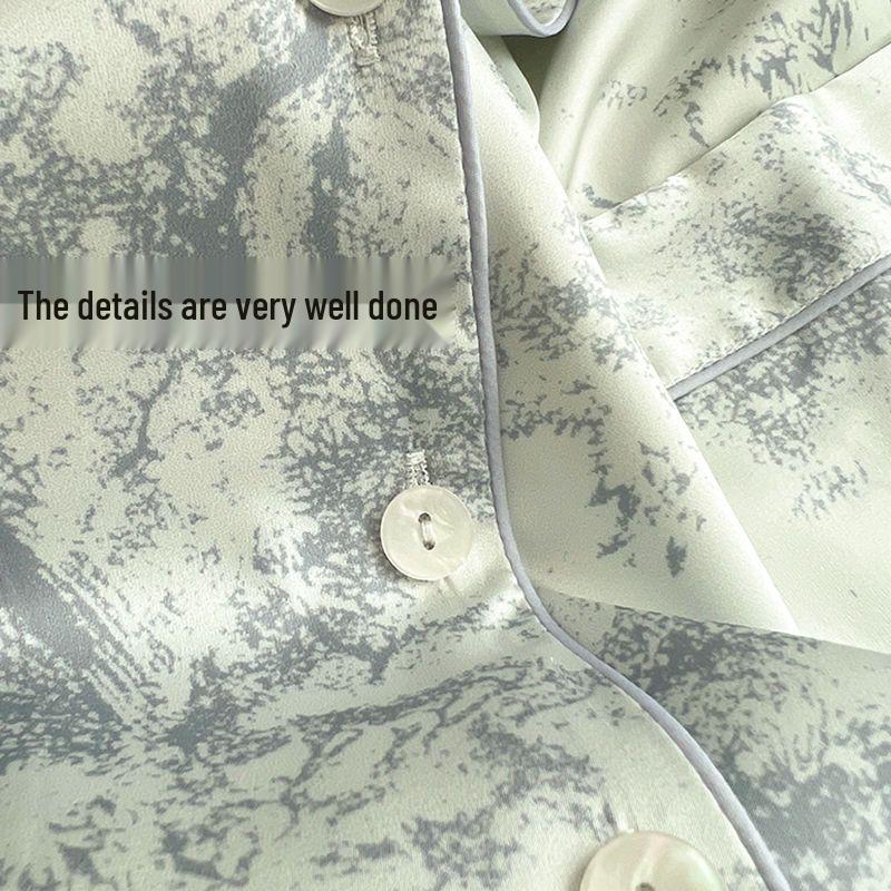 Damenpyjama im koreanischen Stil aus Seidenimitat - Langärmeliges zweiteiliges Set mit Tuschemalerei für Frühling und Herbst