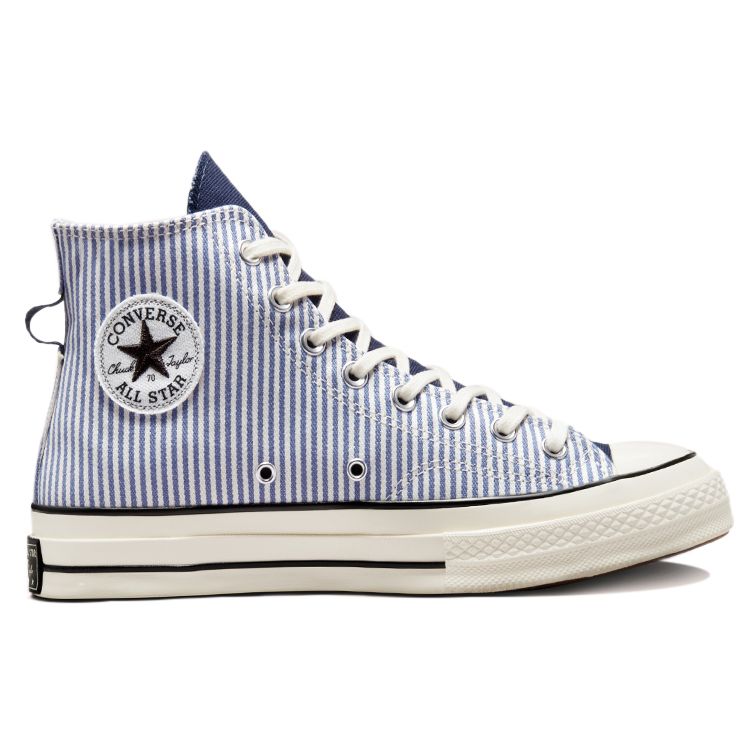 Converse Sneakers Unisex Chuck 70 High Washed Indigo cu Dungi Hickory Albastru Egret Negru A00472C