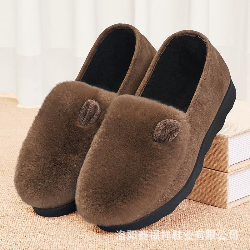 Mao Mao shoes women wear in winter, velvet new thick-soled one-pedal mother, old Beijing elderly, cloth shoes, Doudou cotton shoes