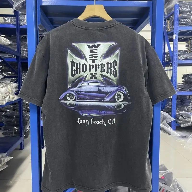 Y2k Vintage West Coast Choppers Printed Washing T-Shirt Women Cotton Breathable Retro Biker Style Loose Fit Casual Streetwear