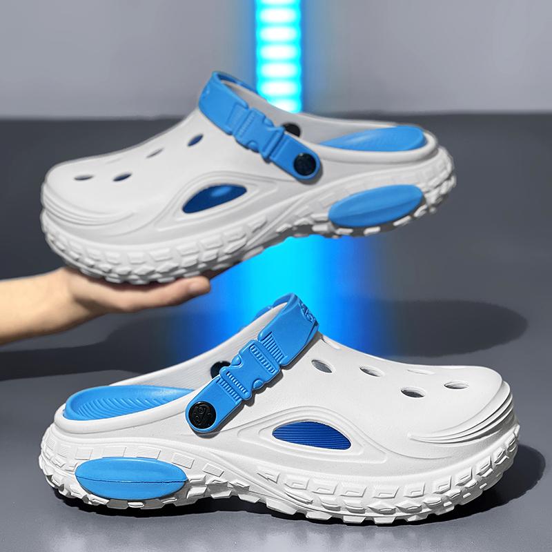 Mens Slide Shoes Pu Hole Mens Mules Anti-Skid Slide Shoes Thick Soft Platform Slide Stylish Plush Comfort Mens Sandal Shoes Summertime Shoes