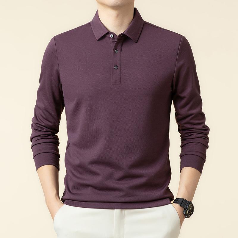 High-End Herren Langarm Jacquard Stoff T-Shirt mit Ananas Muster Locker Mittel Polohemd