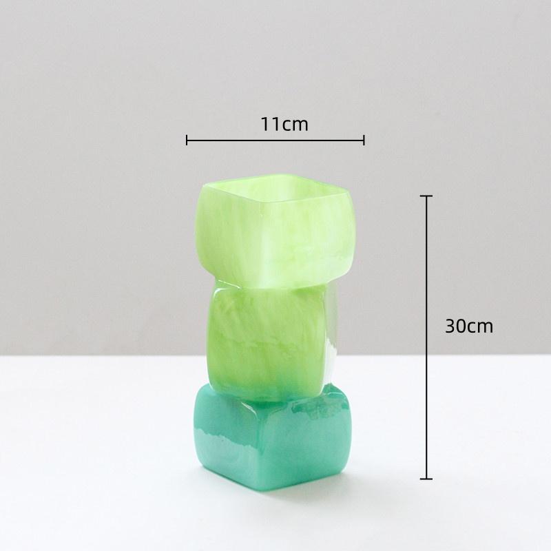 

Creative Gradient Sunset Red Geometric Square Vase Glass Vase Stack Stones Terrarium Home Decoration Accessories