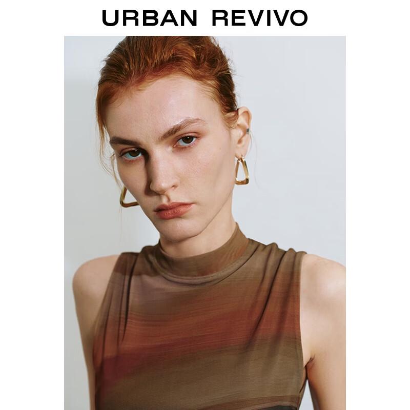 UR 2025 Fall Women's Retro Abstract Print Mesh Pleated Vest