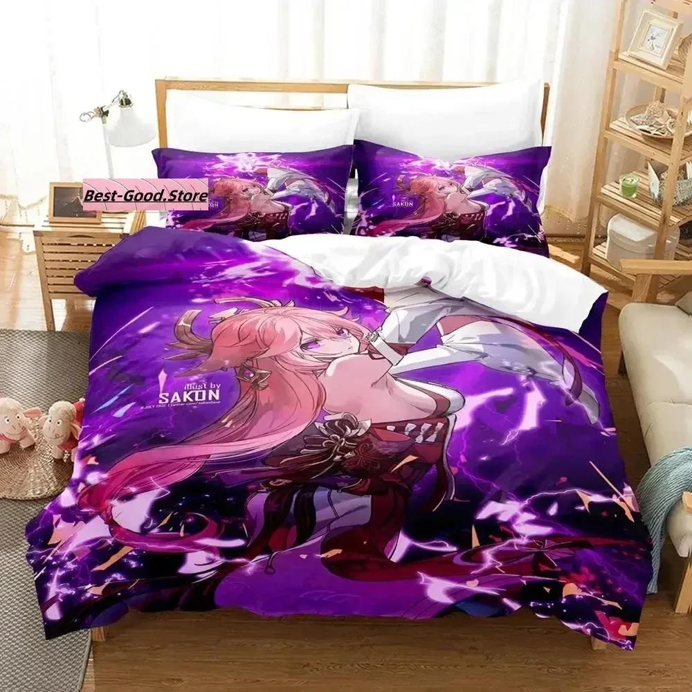 Genshin Impact Yae Miko Bedding Set Single Twin Full Queen King Size Bed Set Adult Kid Bedroom Duvet Cover Sets 3D Print