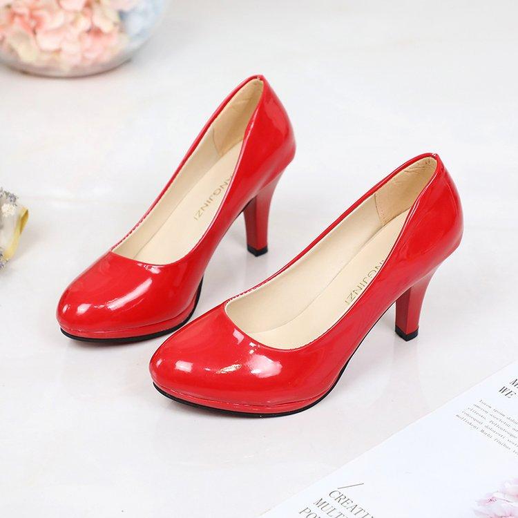 Fashion Comemore Office Square Heel Shoes Spring 2025 Lady Fashion Comfy Shoes Zapatos De Mujer Women Red Sweet Black Pu Leather Pumps
