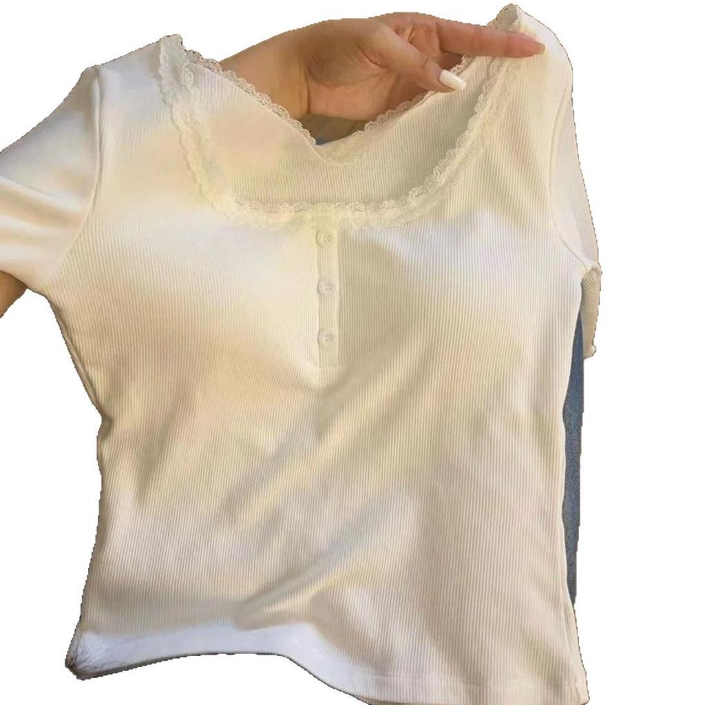 Damen Spitze Quadratischer Ausschnitt Kaschmir Basis-Layer - Schlankmachendes Fleece-gefüttertes Warmes T-Shirt für Herbst/Winter