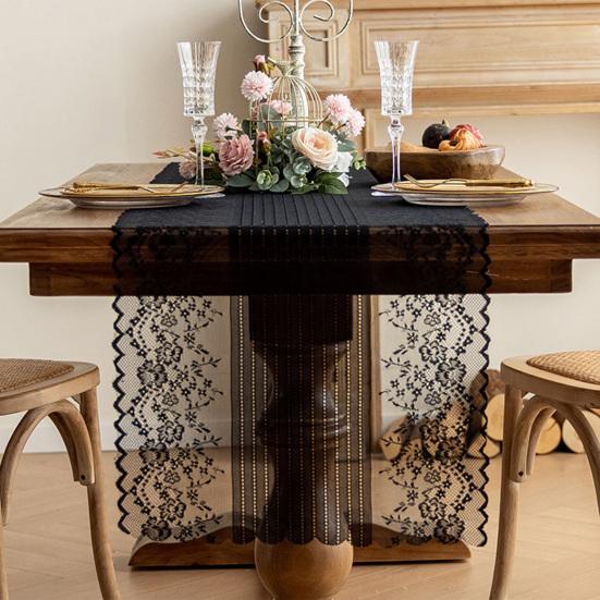 Spitzen Tischläufer Ausgestanzte Platzsets für Esstisch Kommode Buffet Dekor Faltenfreies Schutz-Tischdecke für Esstisch Zuhause Hochzeit Party