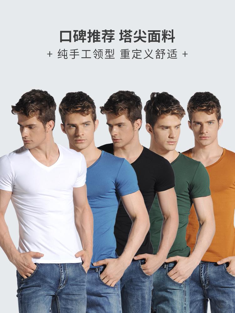 2PCs Slim Fit T-Shirt for Men Short Sleeve V Neck T-Shirt Casual Summer Classic Basic Tee Top