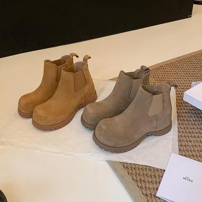 Bottines Chelsea Rétro en Daim pour Femmes - Semelle Épaisse 6cm, Bout Rond