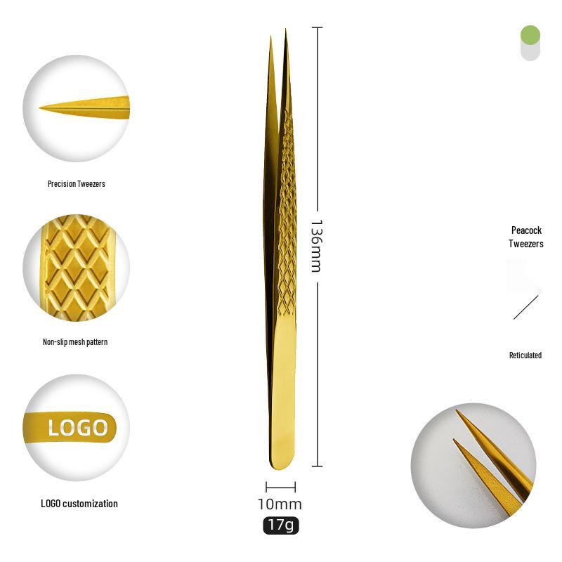 Golden Feather Stainless Steel Eyelash Tweezers for Grafting and Extensions