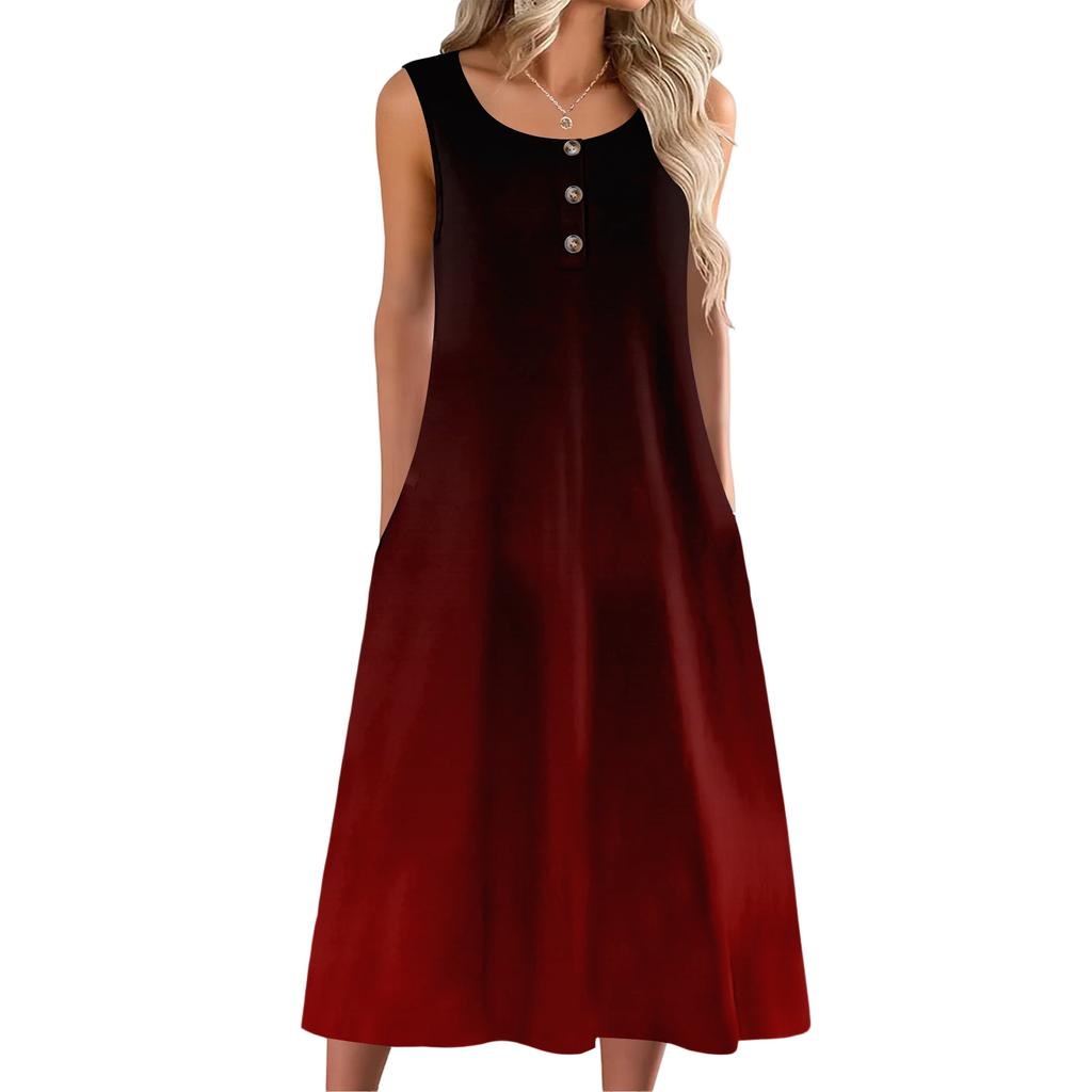 Women's fashion with pocket casual sleeveless button gradient dress