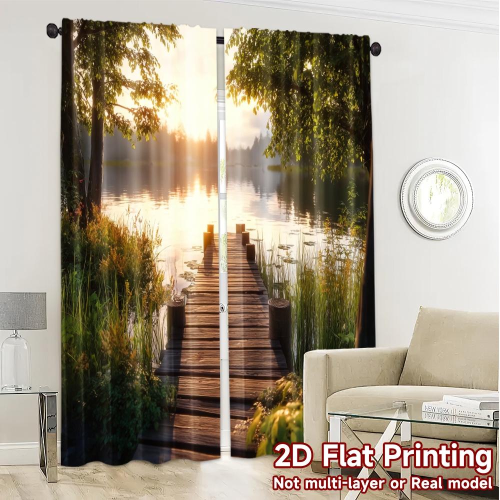 2pcs, 2D FLAT PRINTING Curtains (Without Rod) Sunlit Pier Modern Curtain Modern Polyester Curtains Decorations For Home Perfect