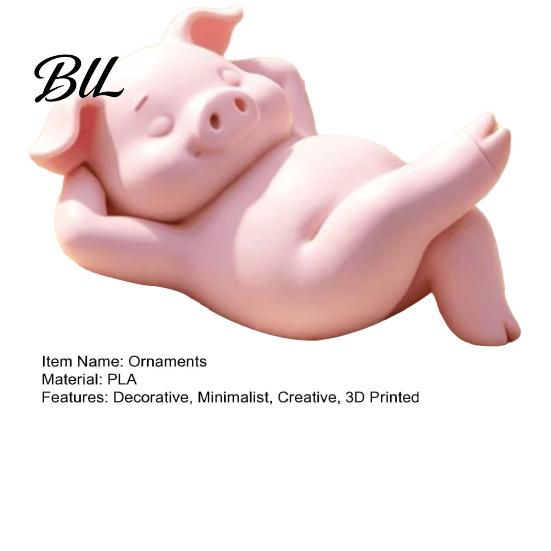 Cute Micro Landscape Accessory 3D Printed Lying Pig Figurine, Pink Statue, Small Figurine for Collectors Resin Animal Ornament Bedroom Bookshelf