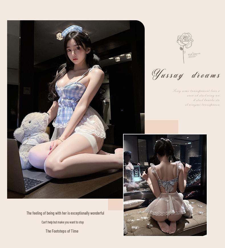 Flirty Blue Plaid Maid Lingerie Set: Nightlife Sweet Temptation