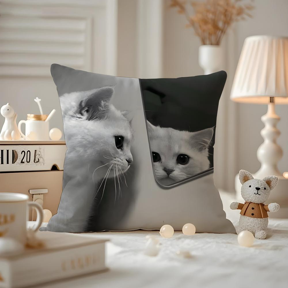 Art cat Cushion Cover Antidustmite Pillowcase Invisible zipper silky short plush Sofa cushion cover