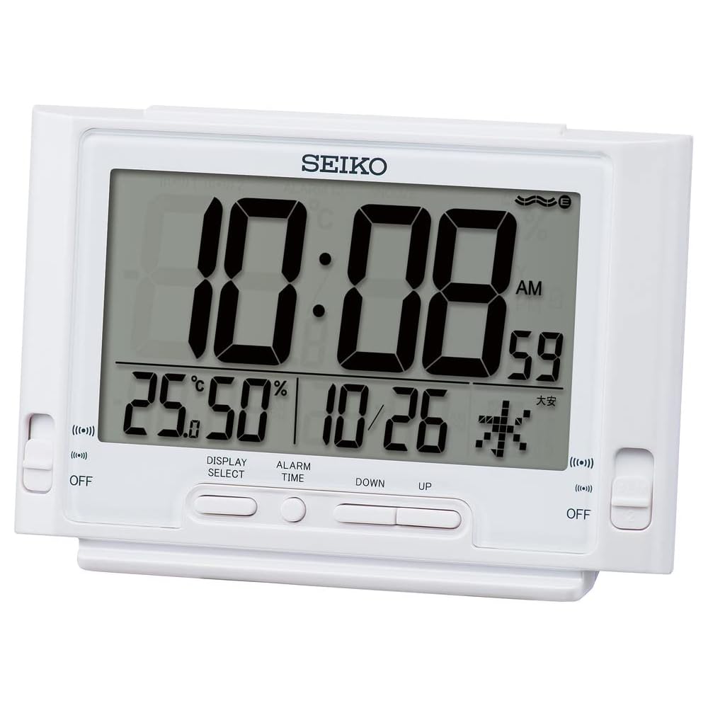 Seiko Clock Alarm Clock, Table Clock, Digital, Radio Controlled, White Pearl, 84 x 132 x 46 mm, SQ320W
