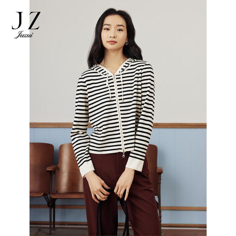 

JUZUI Women s Striped Hooded Wool Blend Knit Cardigan 2XL