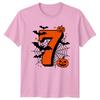 7th Birthday Halloween Unisexs Unisexs Graphic Tee Number Seven Party Bat Pumpkin