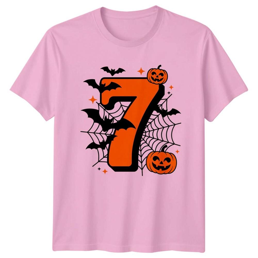 7th Birthday Halloween Unisexs Unisexs Graphic Tee Number Seven Party Bat Pumpkin