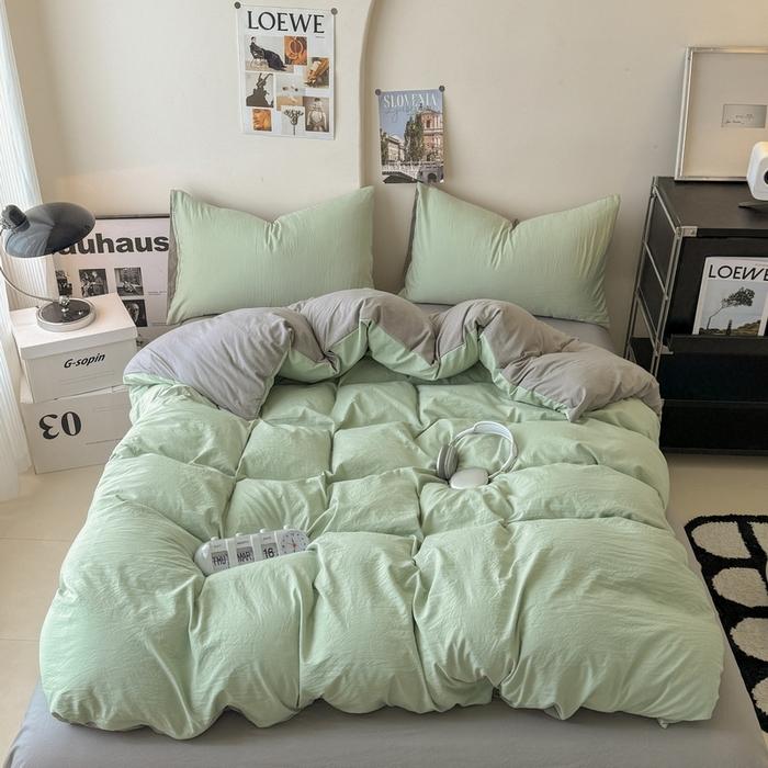 new solid color washed cotton four-piece set Shuangpin student dormitory single bedding three-piece set