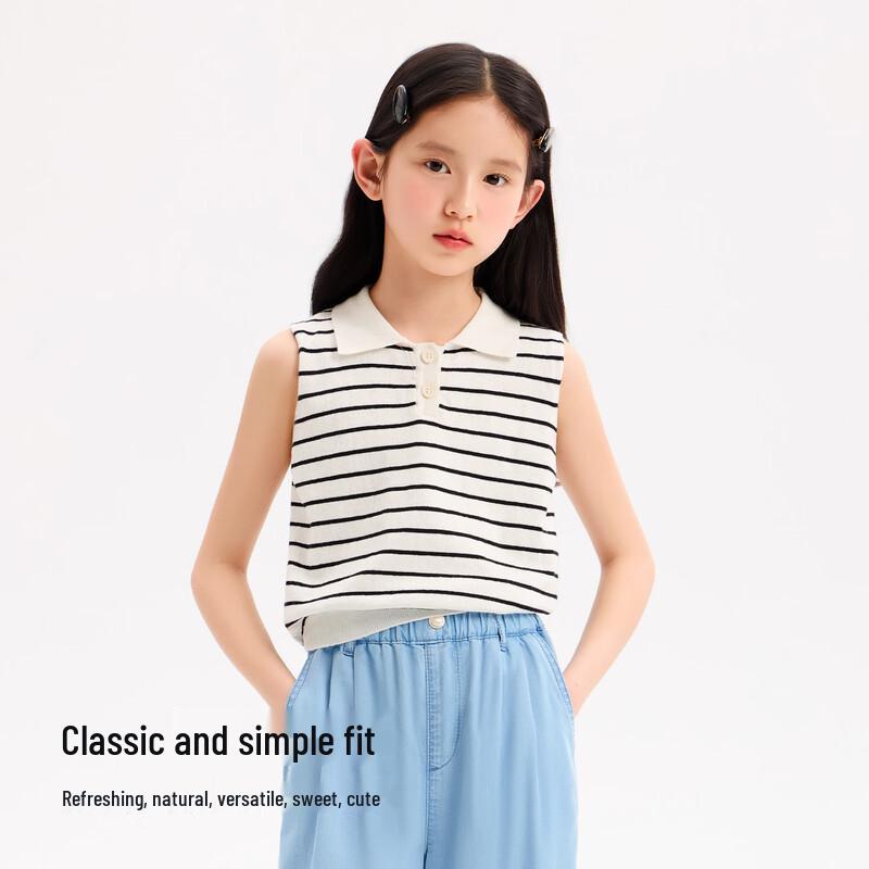 KIYA Girls' Striped Sleeveless Knit Polo Top