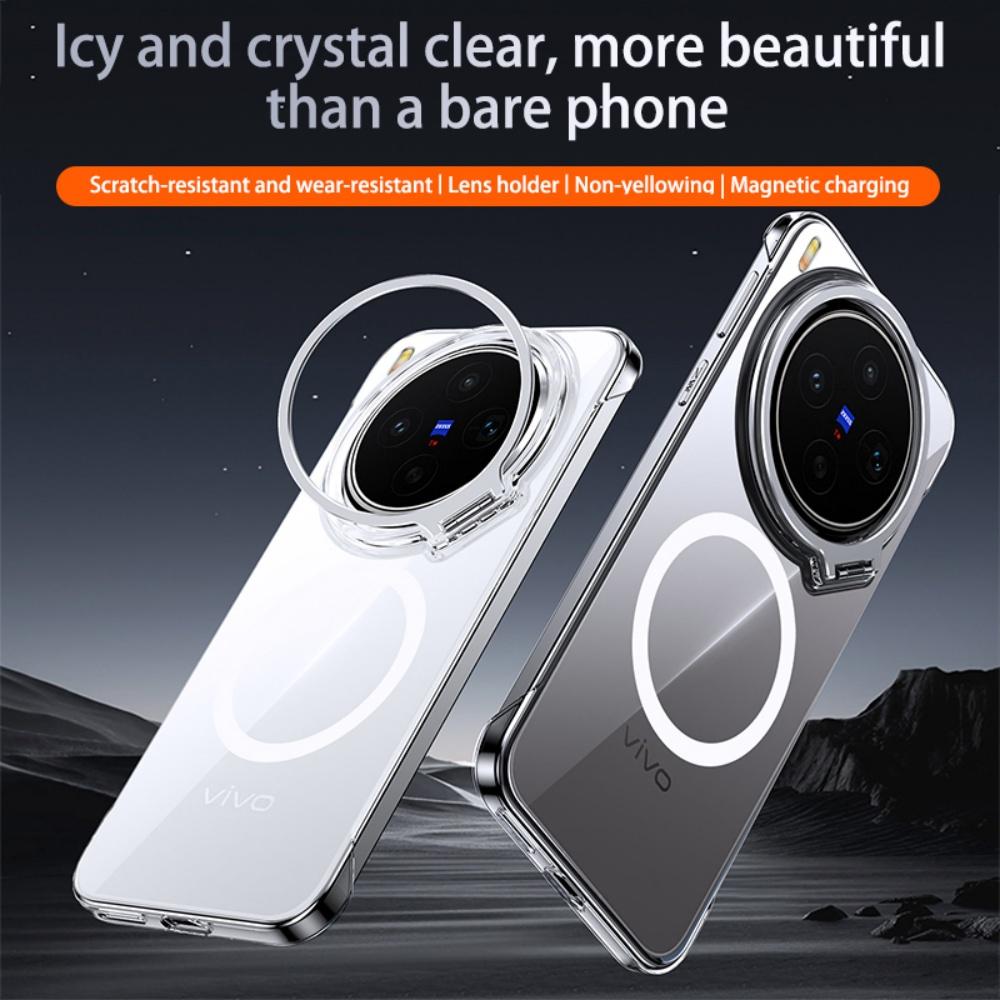 Frameless For Magsafe Metal Camera Fold Stand Holder Phone Case For VIVO X300 S Pro Ultra Magnetic Wireless Charge Bumper Cover