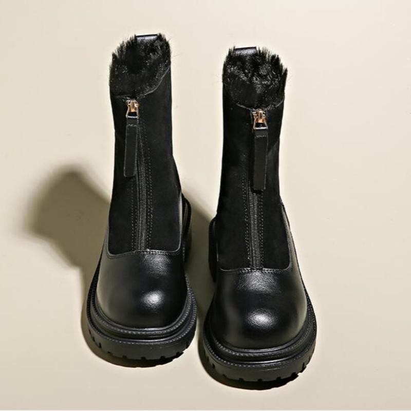 Warm Plush Boots Women Winter Shoes Chelsea Suede Platform Casual Women Ankle Boots Round Toe Fur Goth Botas Feminina Brown